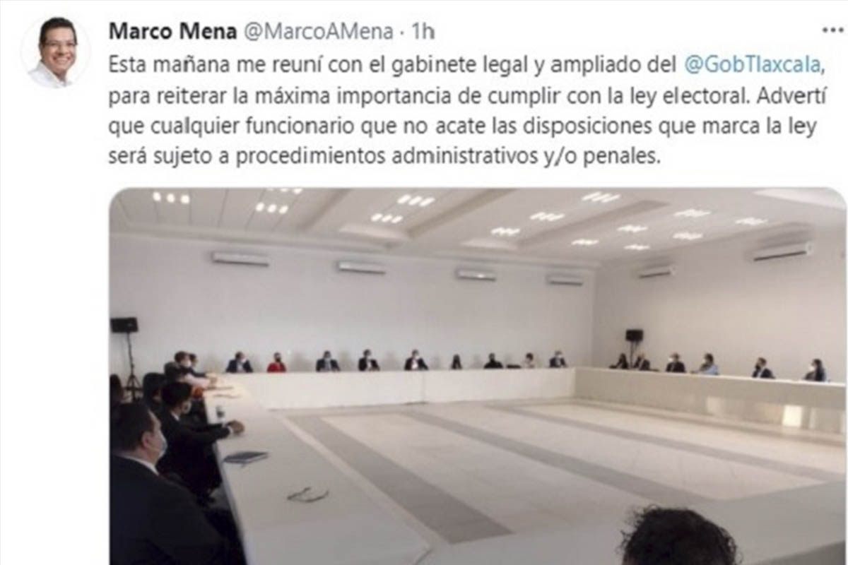 Marco Mena reúne a gabinete estatal para reiterar cumplimiento de ley electoral