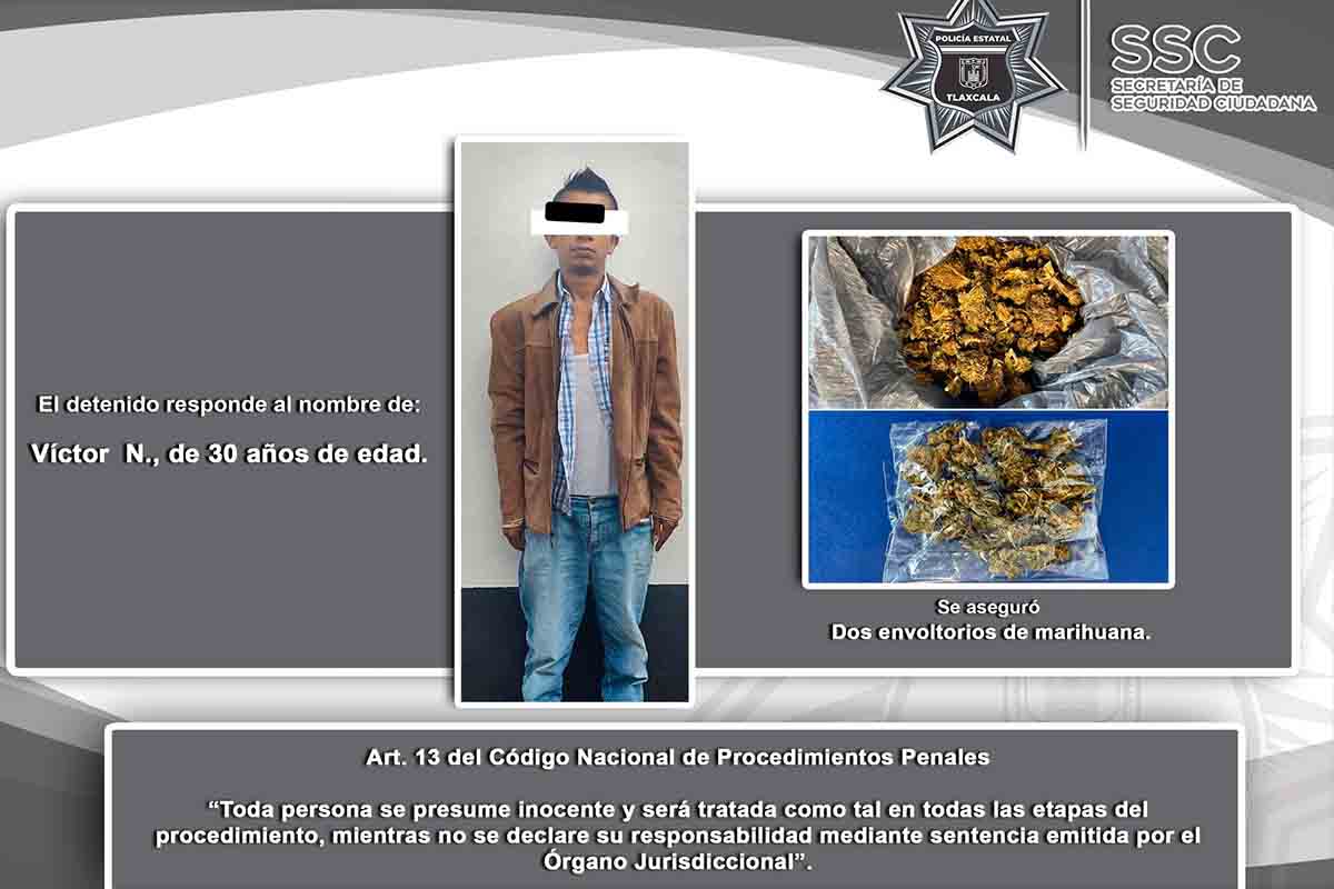 La SSC detiene a una persona con marihuana en Chiautempan