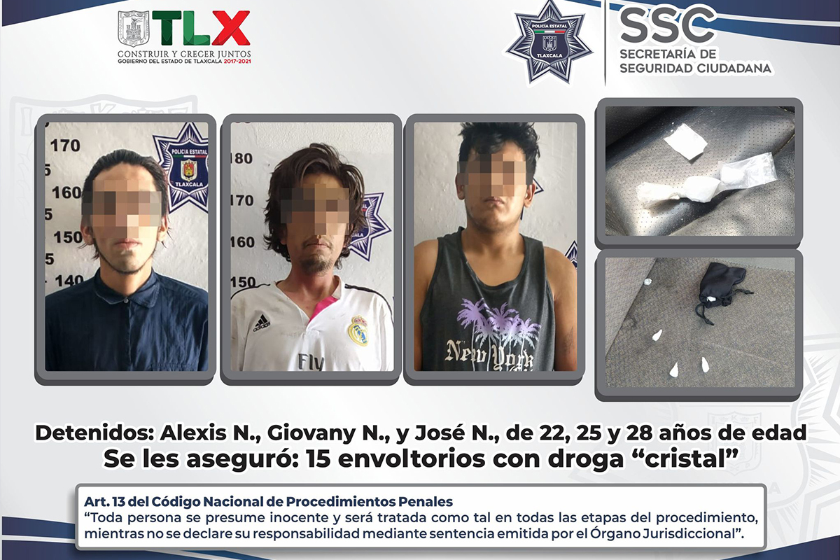 La SSC detiene en Tetla a tres personas por posesión de narcóticos
