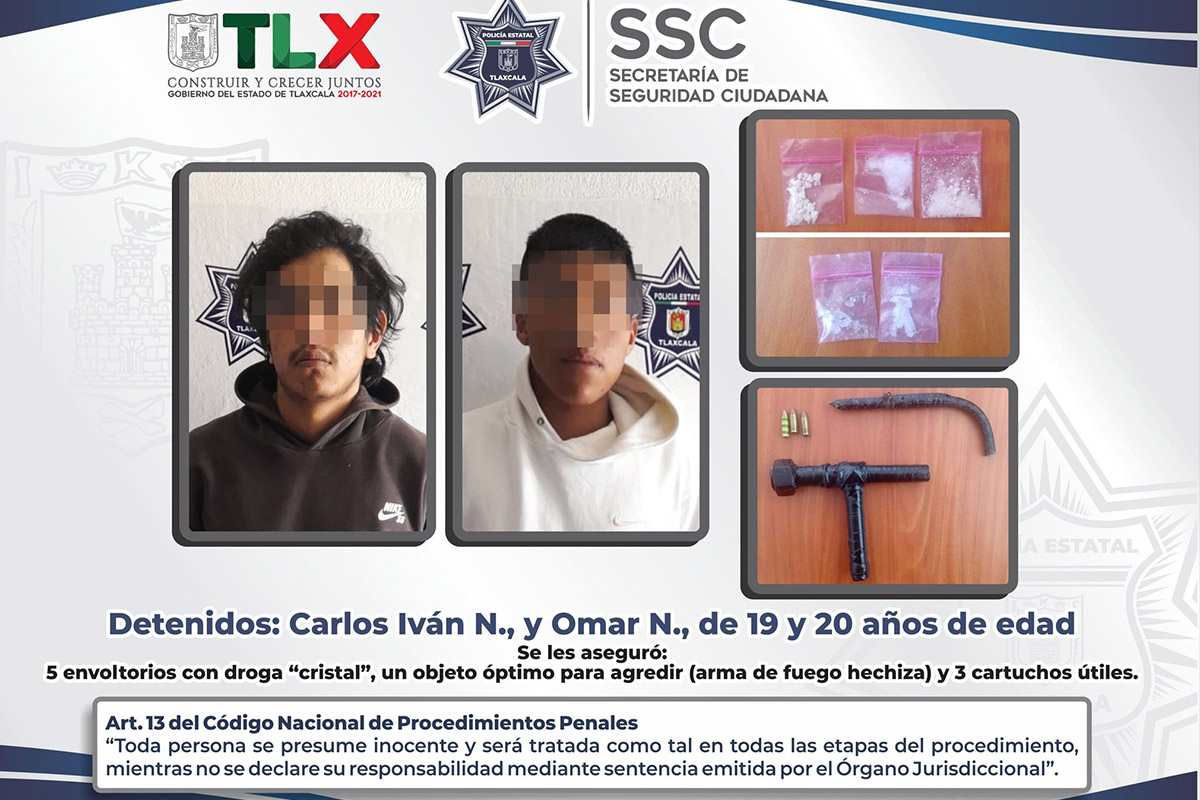 La SSC detiene en Xalostoc a dos personas y asegura arma de fuego y droga