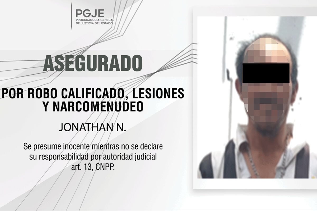 PGJE asegura en Calpulalpan a imputado por robo calificado, lesiones y delitos contra la salud