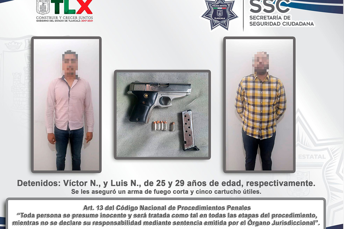 La SSC detiene en Calpulalpan a dos personas por portación de arma de fuego