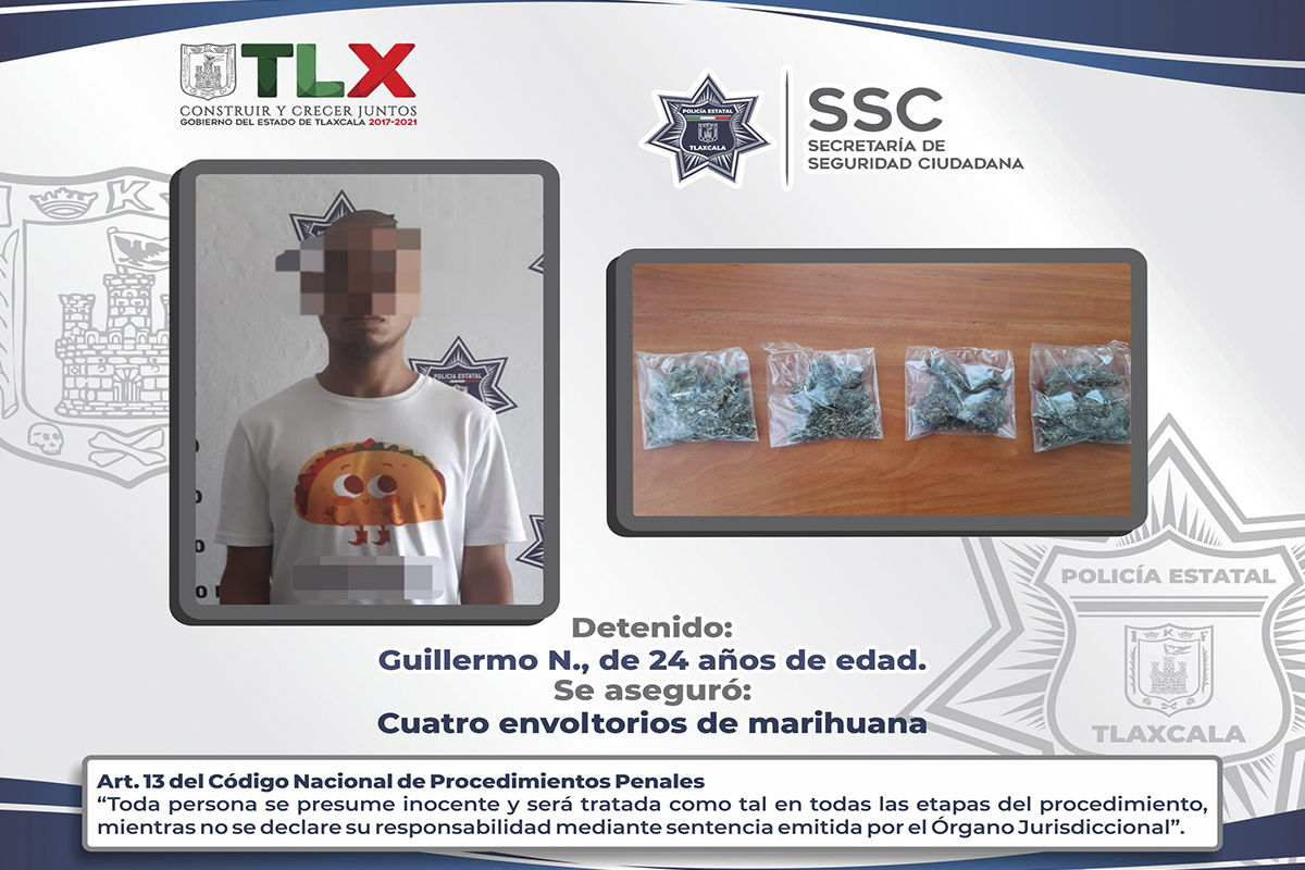 La SSC detiene a una persona por la posesión ilegal de enervantes en Xalostoc