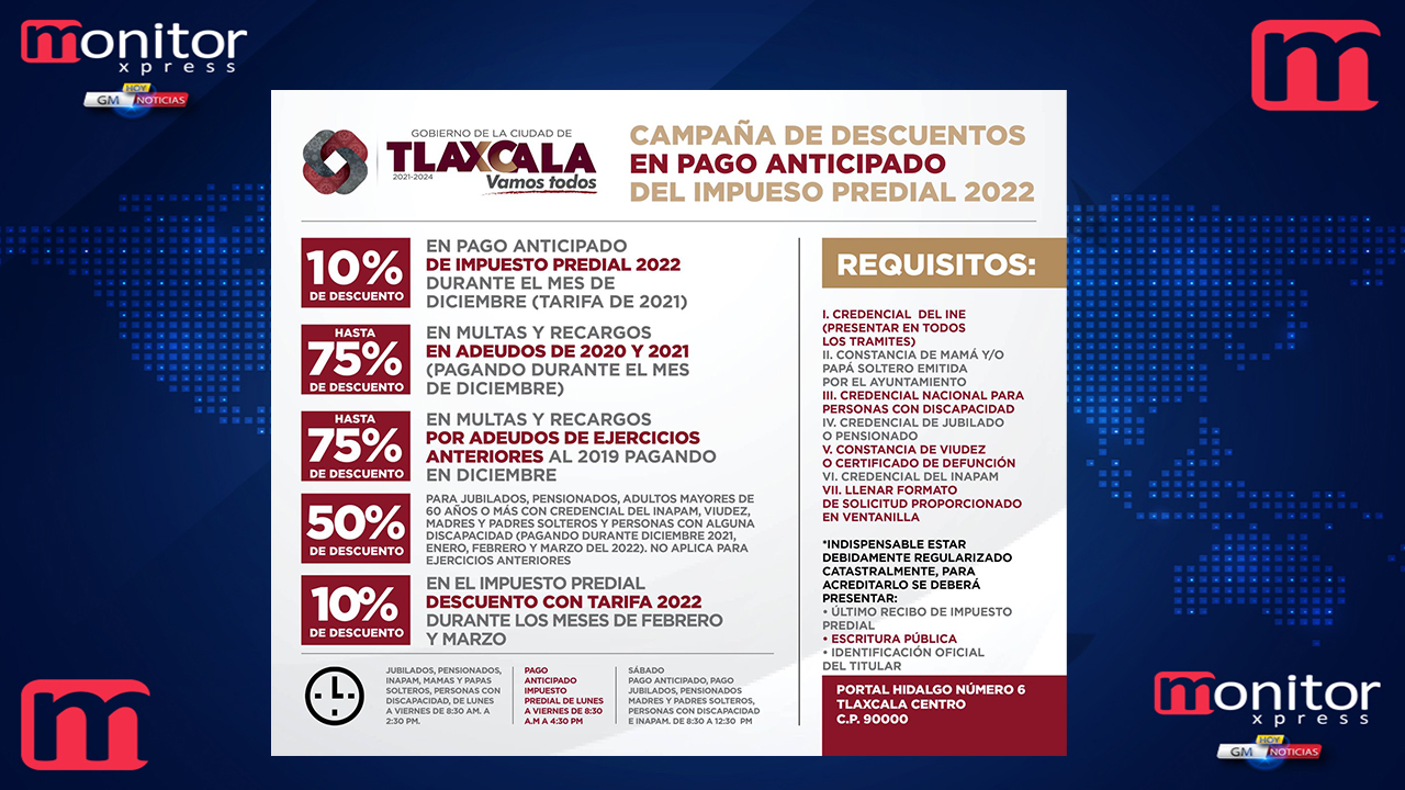Ofrece Tlaxcala Capital hasta 75% de descuento a quienes anticipen pago de impuesto predial