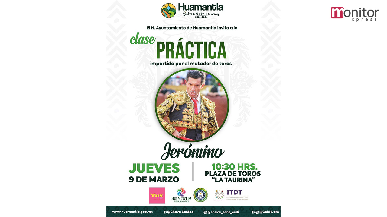 Brindará el matador de toros #Jerónimo" una clase práctica en Huamantla