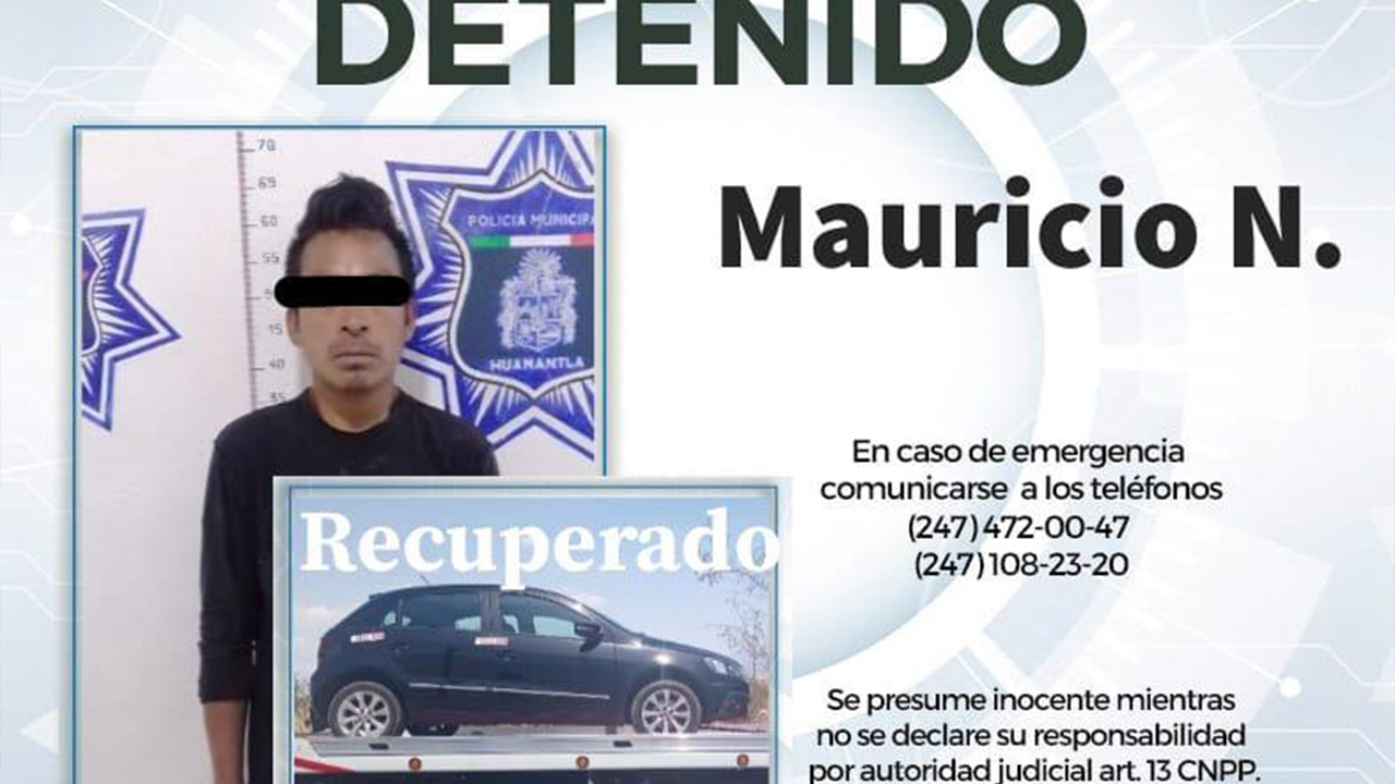 Recupera policía de Huamantla auto con reporte de robo y asegura a responsable