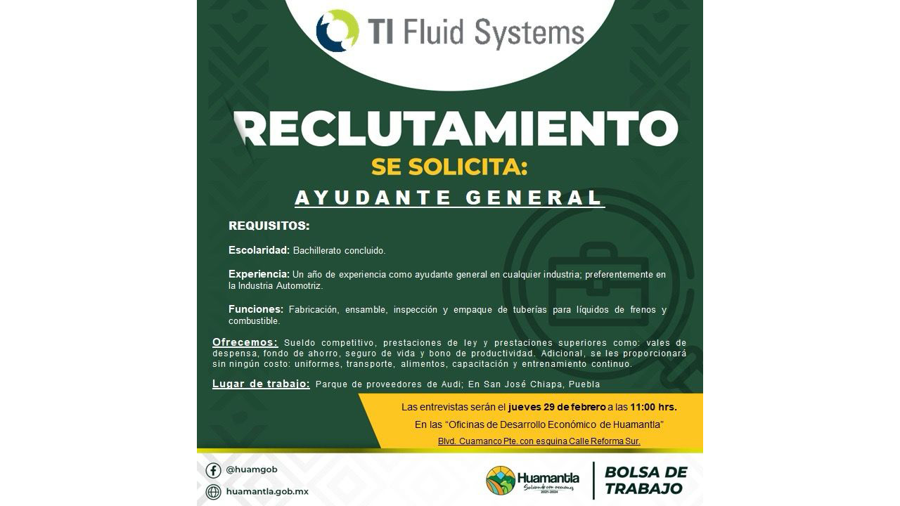 Realizará empresa automotriz reclutamiento en la coordinación de desarrollo económico de Huamantla