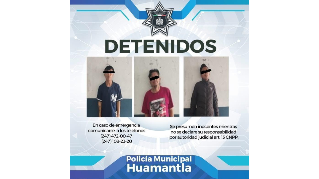 Detiene policía de Huamantla a tres sujetos por intento de robo a casa habitación
