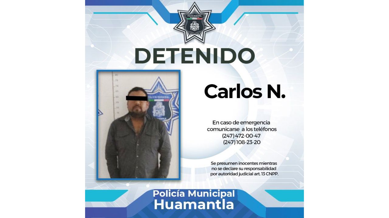 Detiene policía de Huamantla a sujeto por violentar a su familia en estado de ebriedad