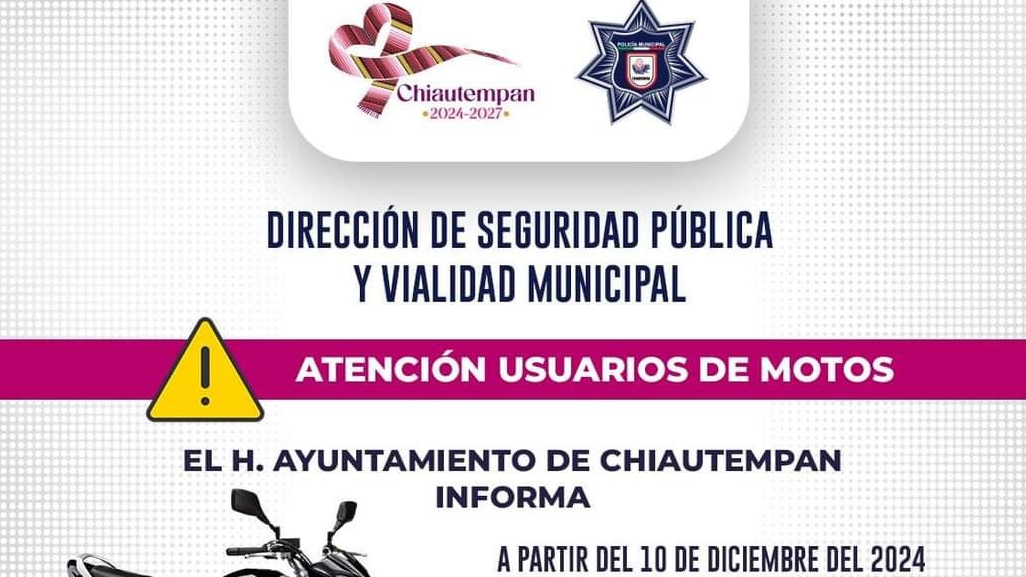 Motociclistas y Conductores a Respetar Reglas de Vialidad en Chiautempan o Habrá Sanciones.