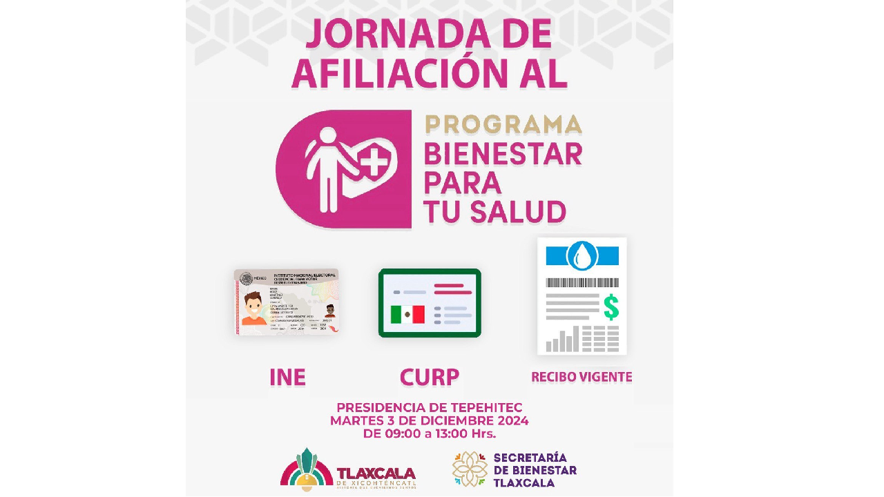Continúa el Ayuntamiento de Tlaxcala de Xicohténcatl con las Jornadas de Afiliación al Programa de Bienestar para tu Salud