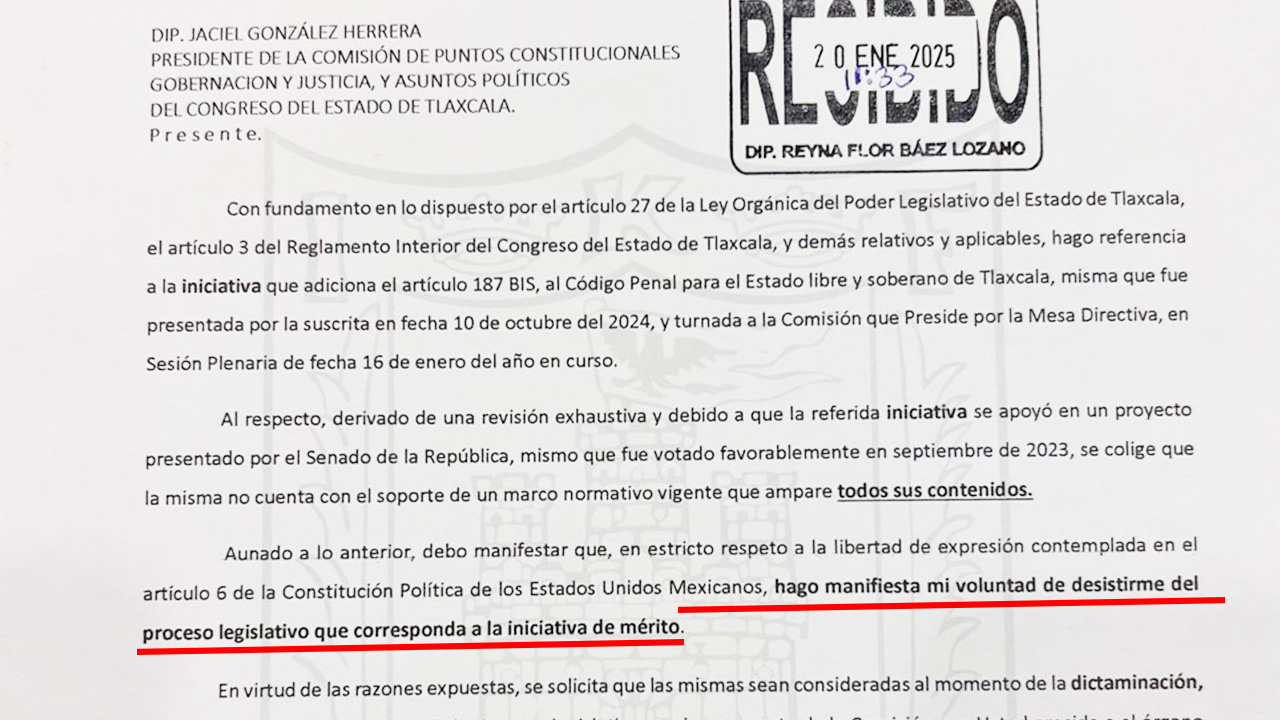 Presenta Lorena Ruiz, oficio de desestimiento de iniciativa