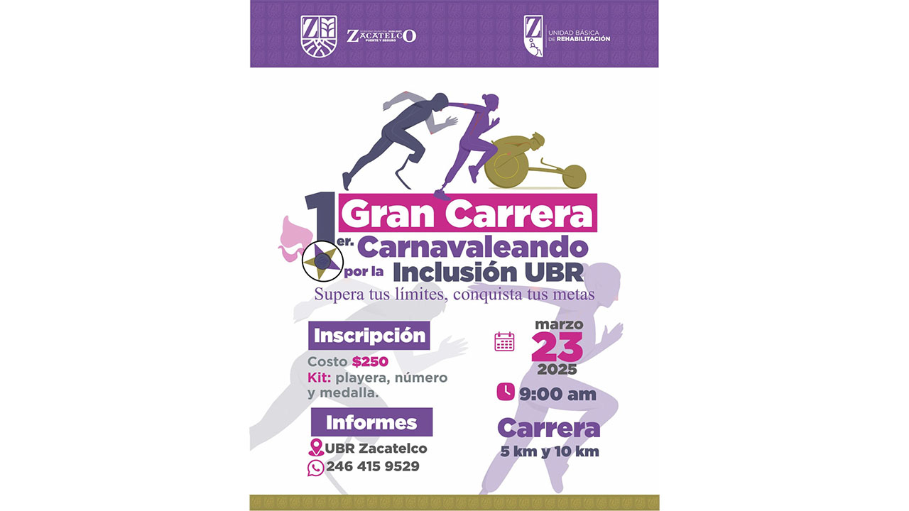 La UBR Zacatelco te invita a la 1era. Carrera “Carnavaleando por la Inclusión”.