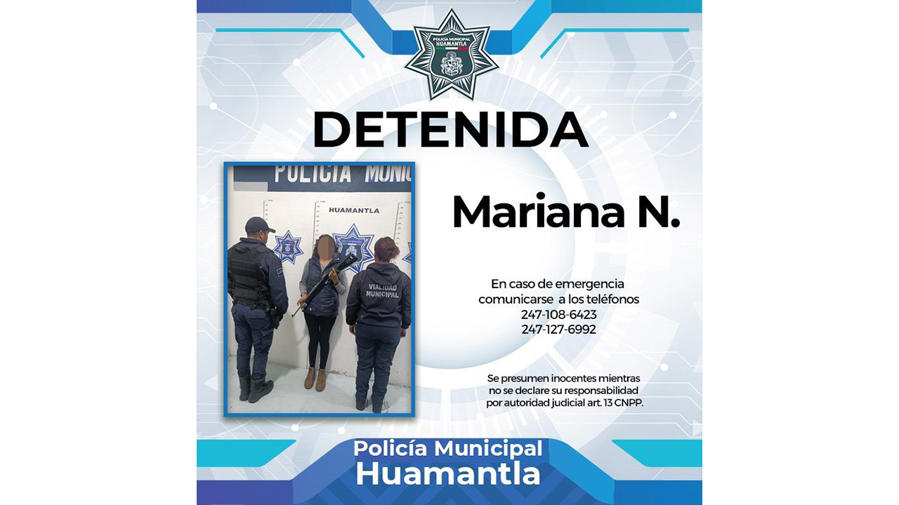 Policía de Huamantla detiene a mujer que portaba artefacto con características de arma de fuego