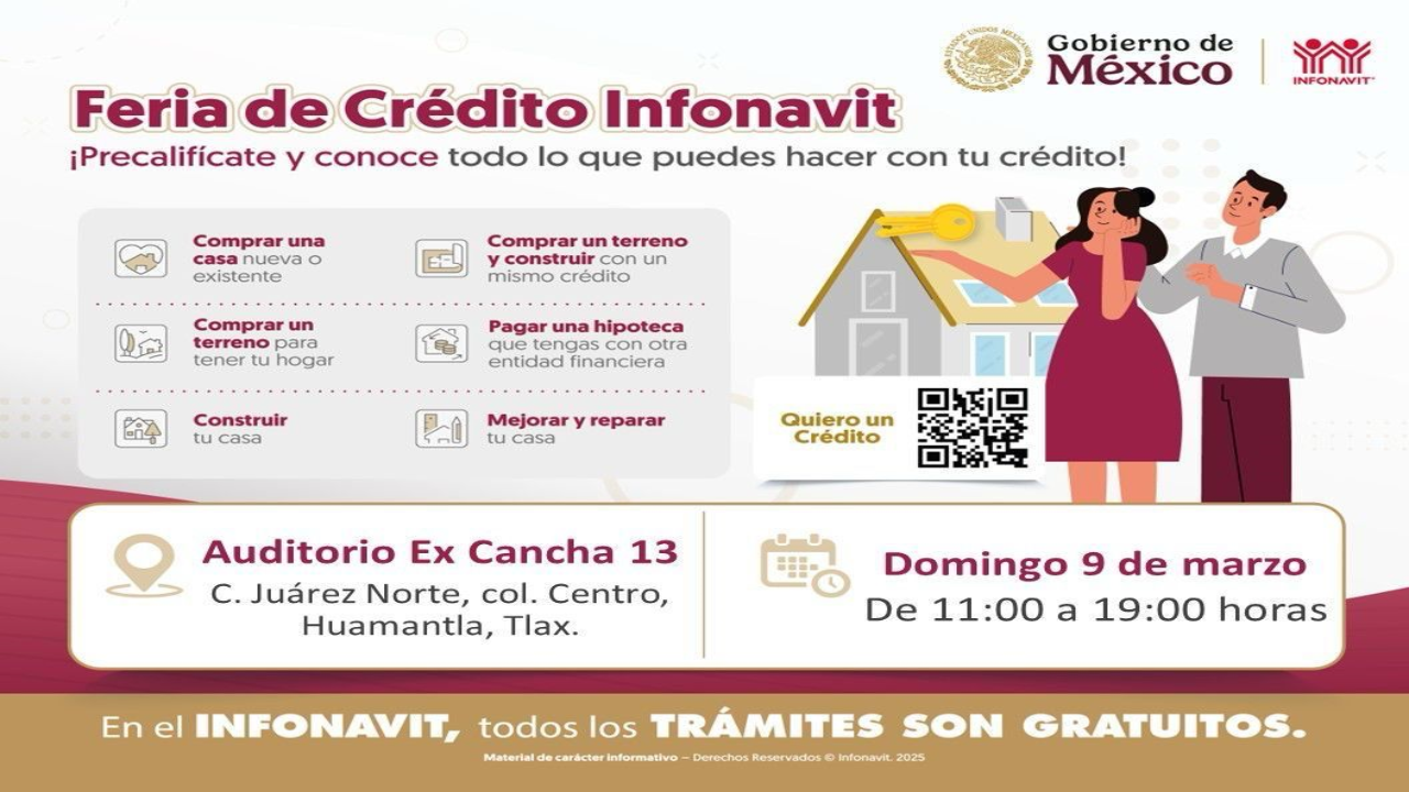 Invita gobierno de Huamantla a la feria de crédito del Infonavit el próximo domingo