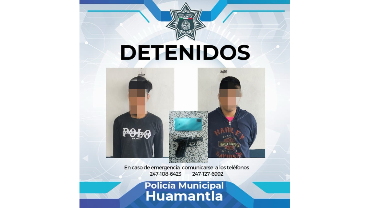 Policía de Huamantla arresta a dos presuntos ladrones y asiste a tres menores de edad que los acompañaban