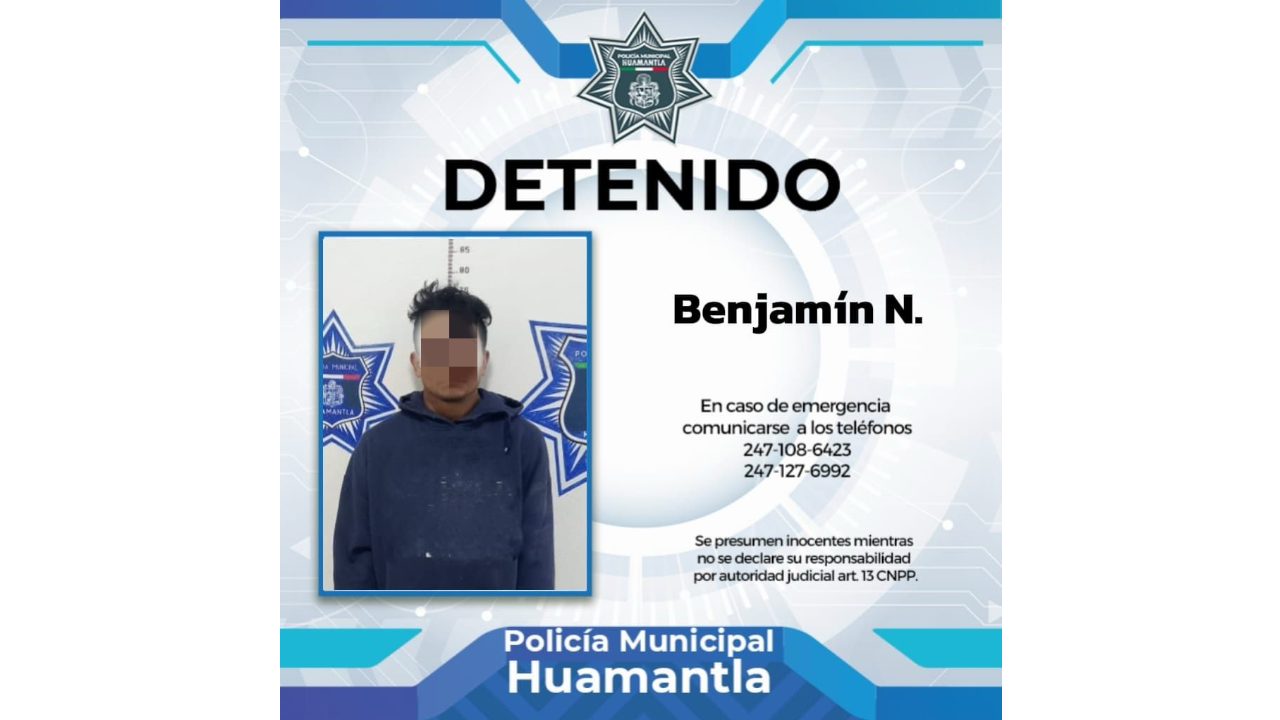 Captura policía de Huamantla a hombre que intentó asaltar a mujer de la tercera edad