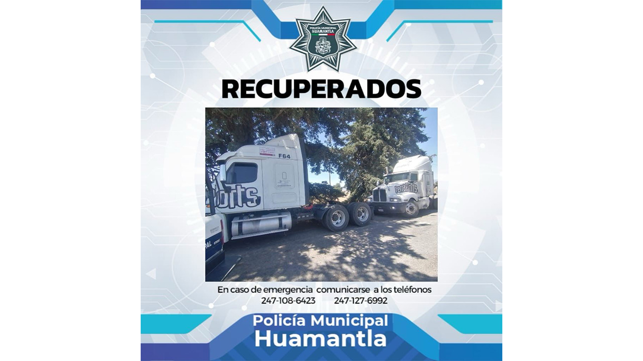Recupera Policía Municipal de Huamantla dos tractocamiones con reporte de robo