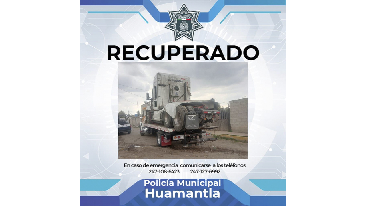 Policía Municipal de Huamantla localiza tractocamión con huellas de desvalijamiento en Lázaro Cárdenas