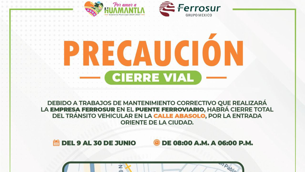 Gobierno de Huamantla implementará operativo especial de vialidad en abasolo oriente por obras ferroviarias