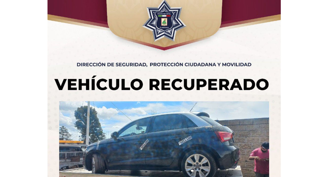 Policía municipal de Tlaxcala recupera vehículo con reporte de robo en Atlahapa