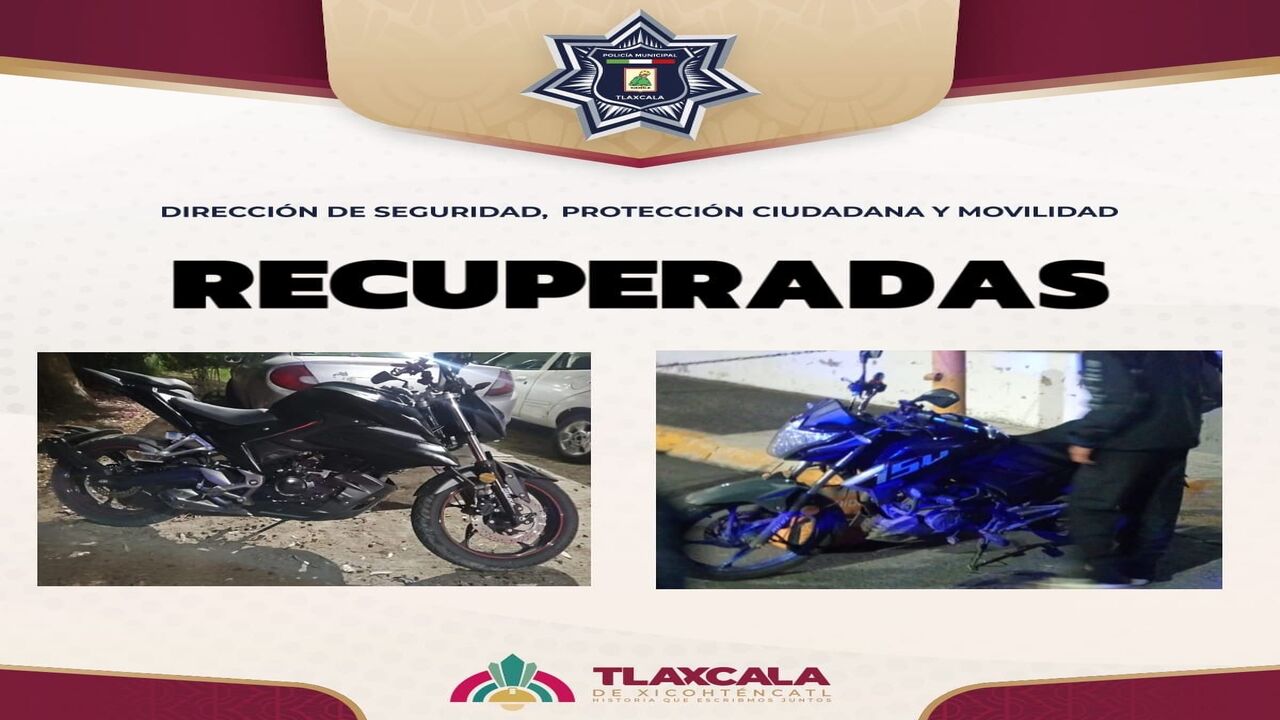 Policía municipal de Tlaxcala asegura dos motocicletas con reporte de robo