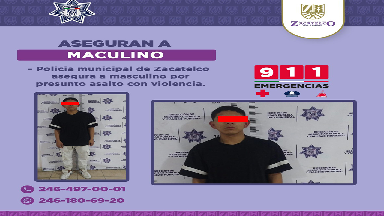 Detienen a presunto asaltante tras operativo en Sección Segunda de Zacatelco