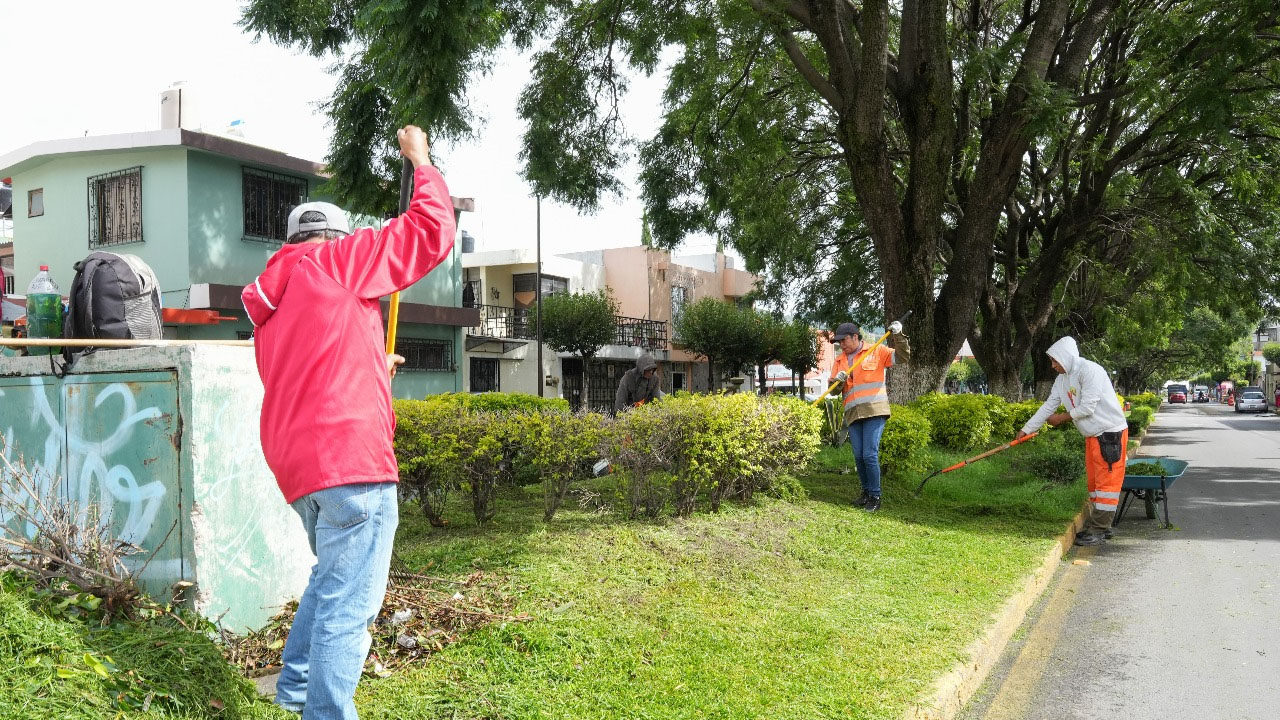Mejora ayuntamiento de Tlaxcala imagen del bulevar Mariano Sánchez con brigada de servicios públicos