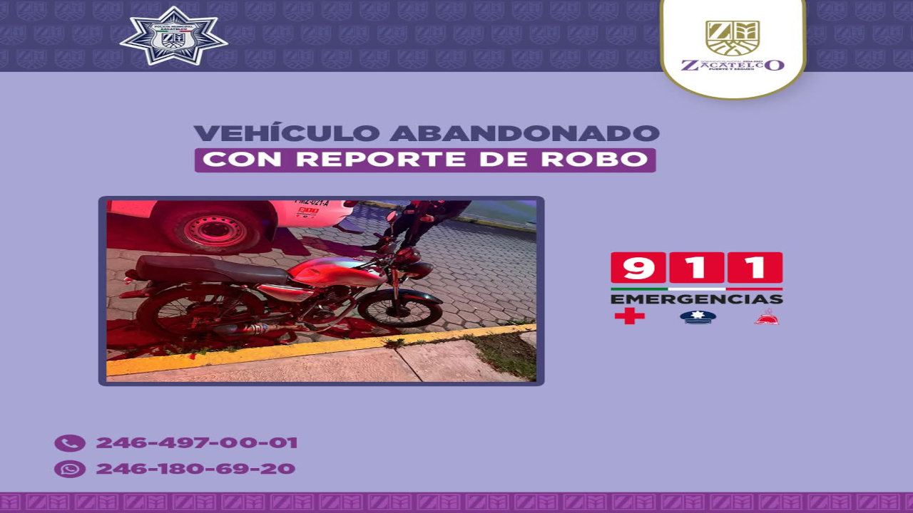 Localizan motocicleta con reporte de robo en Zacatelco