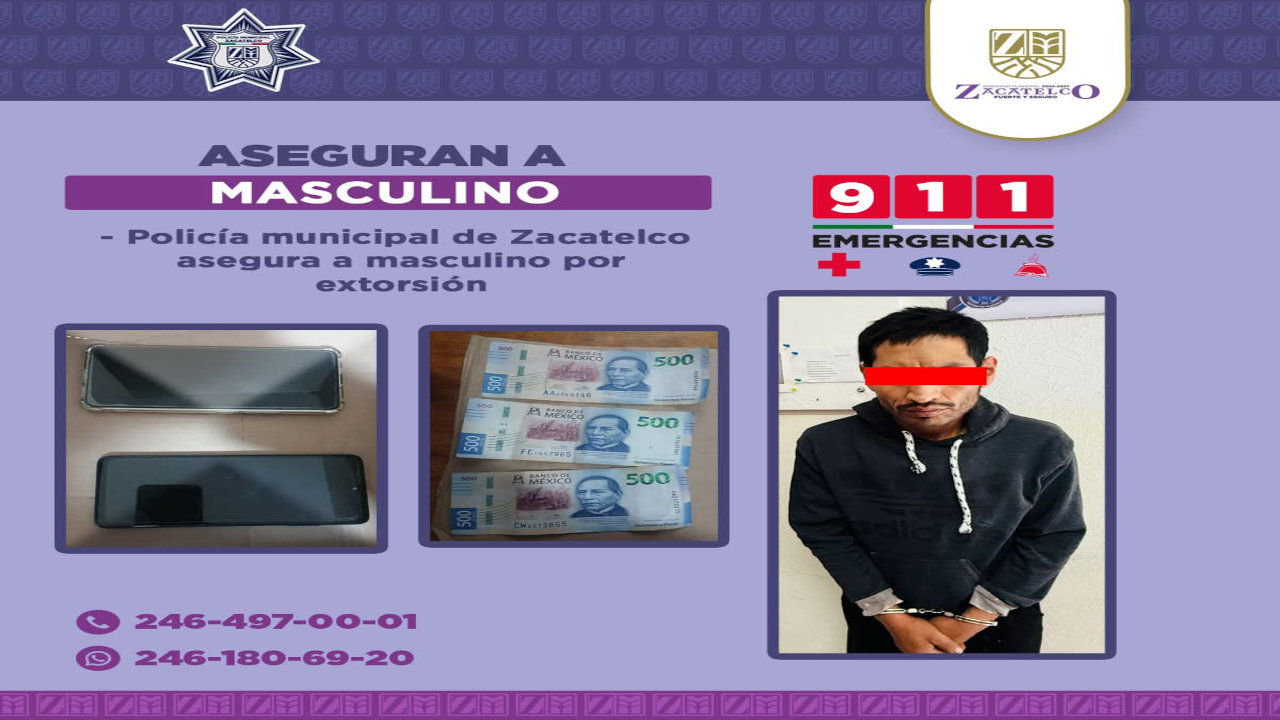 Detienen a hombre por presunta extorsión en Zacatelco; víctima denunció intento de difundir video íntimo