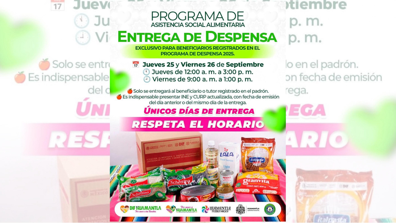 SMDIF Huamantla Anuncia Fechas para Entrega de Despensas de Septiembre