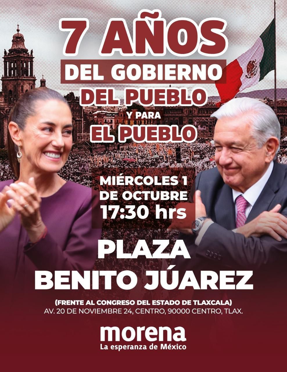 Morena Tlaxcala invita a conmemorar 7 años de la Cuarta Transformación