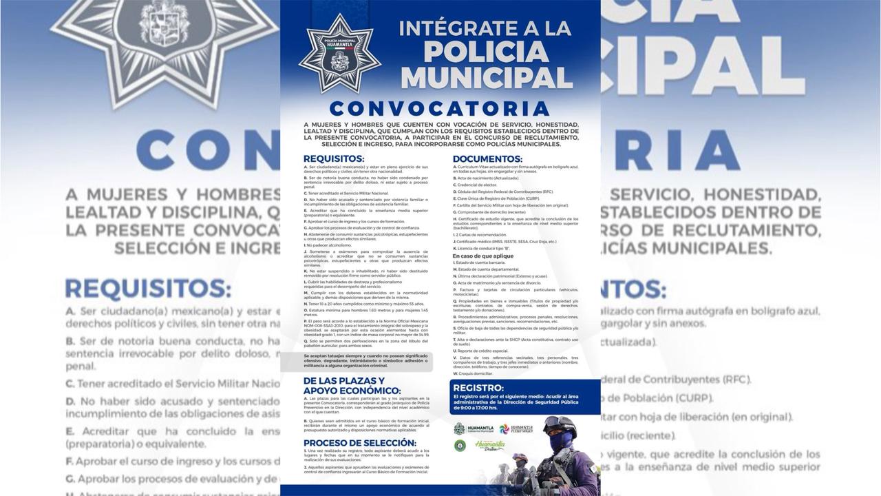 Gobierno de Huamantla lanza convocatoria para integrarse a la Policía Municipal 2025