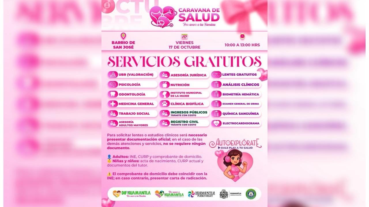 La Caravana de Salud y Servicios del Ayuntamiento de Huamantla llegará al Barrio de San José