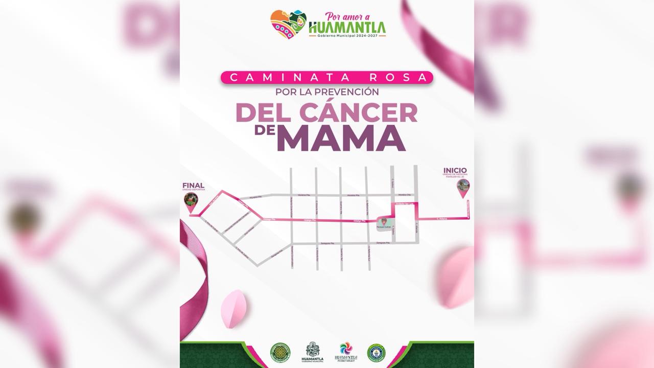 Invita la Coordinación de Deporte de Huamantla a participar en la Caminata Rosa por la prevención del cáncer de mama