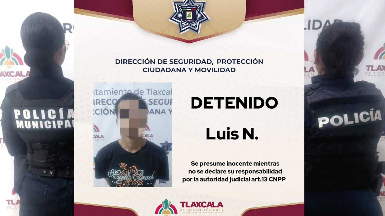 En operativo de vigilancia, Policía Municipal de Tlaxcala detiene a sujeto con orden de aprehensión vigente