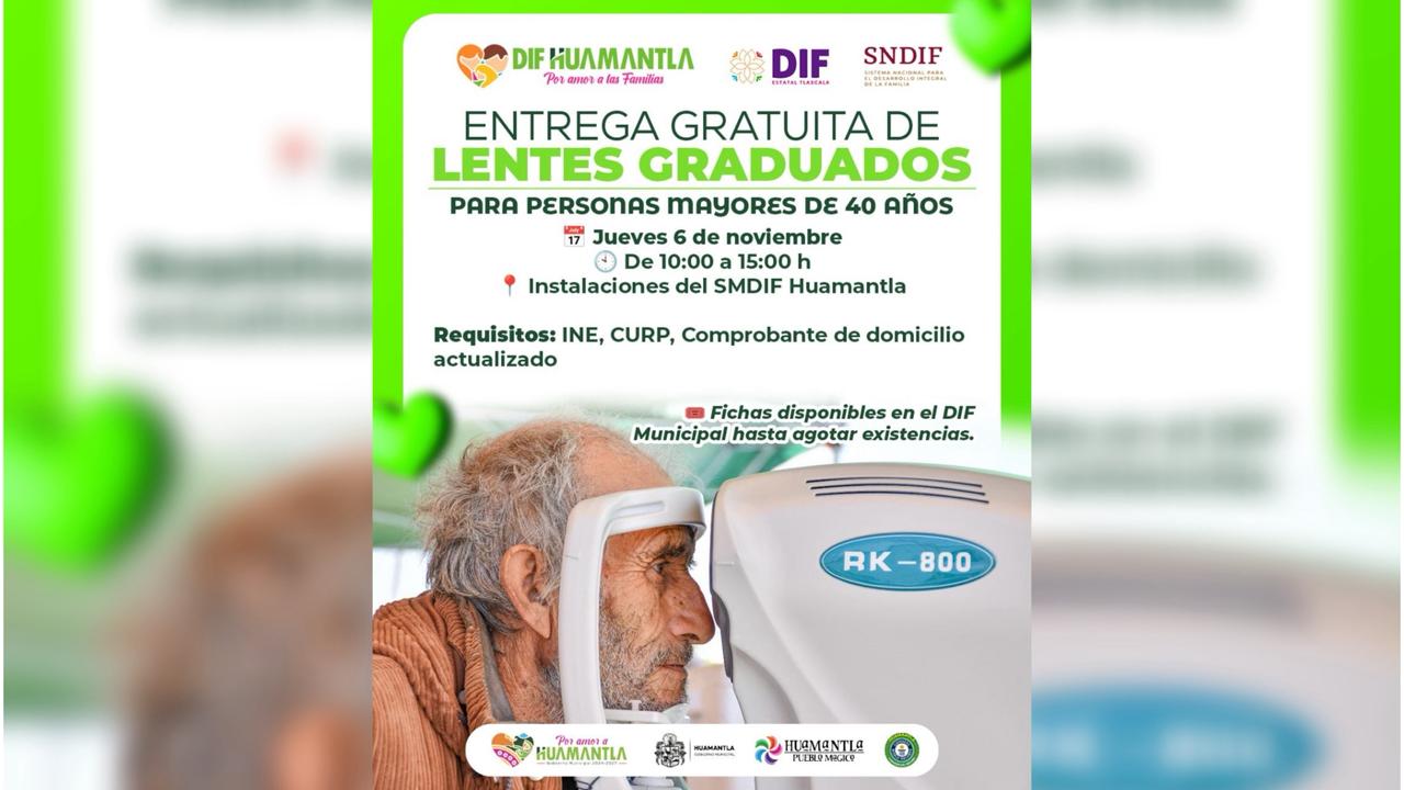 DIF Huamantla realizará jornada gratuita de lentes graduados para personas mayores de 40 años