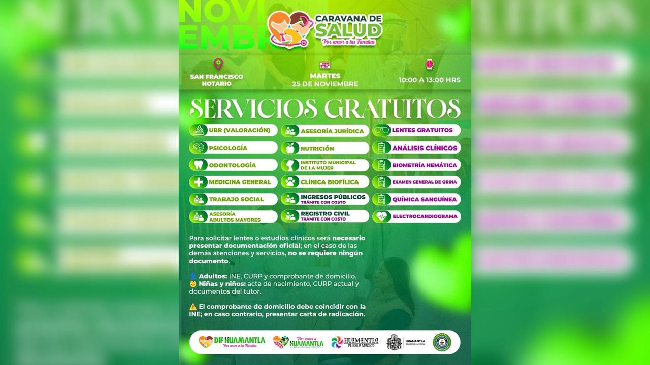 La Caravana de Salud del SMDIF Huamantla llegará este martes a San Francisco Notario