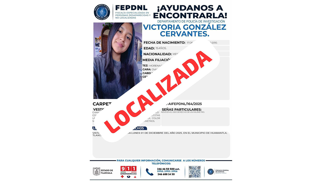 Menor de Huamantla reportada como extraviada es localizada en Puebla