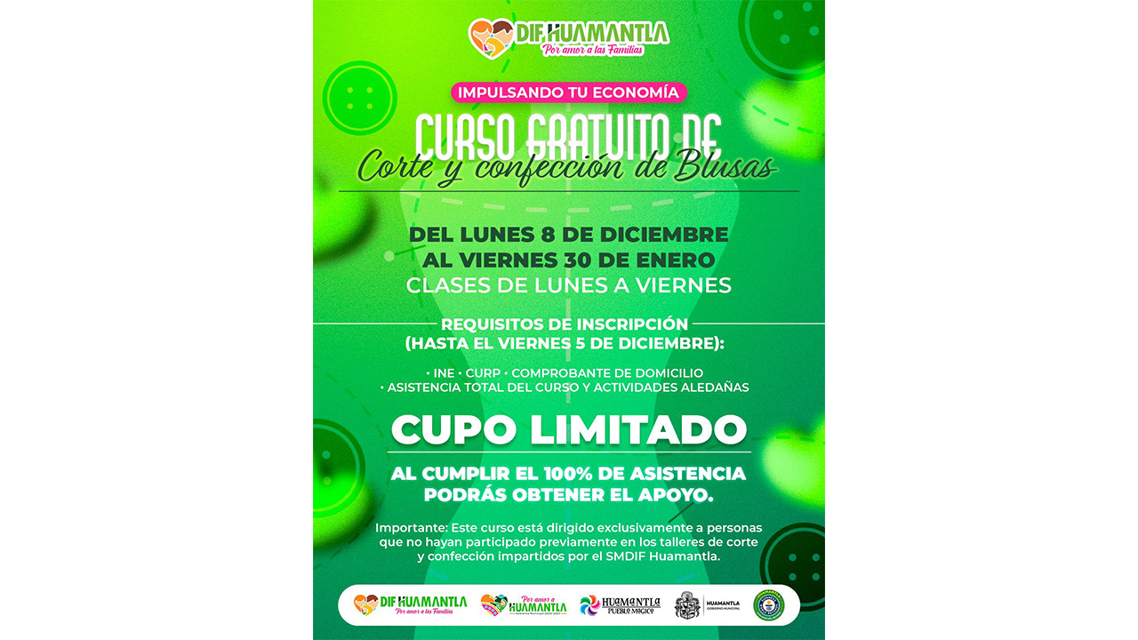 SMDIF Huamantla abre inscripciones para el curso gratuito de corte y confección de blusas