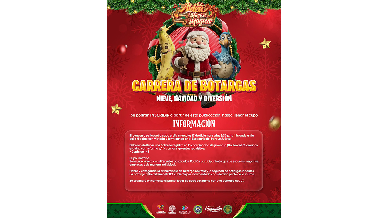 Invitan a participar en la Carrera de Botargas “Nieve, Navidad y Diversión” en Huamantla