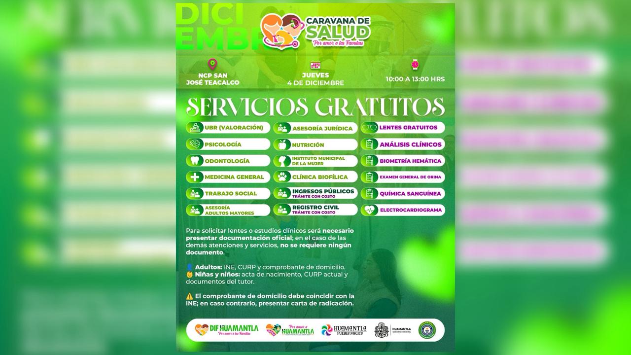 Caravanas de Salud Por Amor a Huamantla acercan servicios gratuitos a comunidades del municipio, este Martes 2
