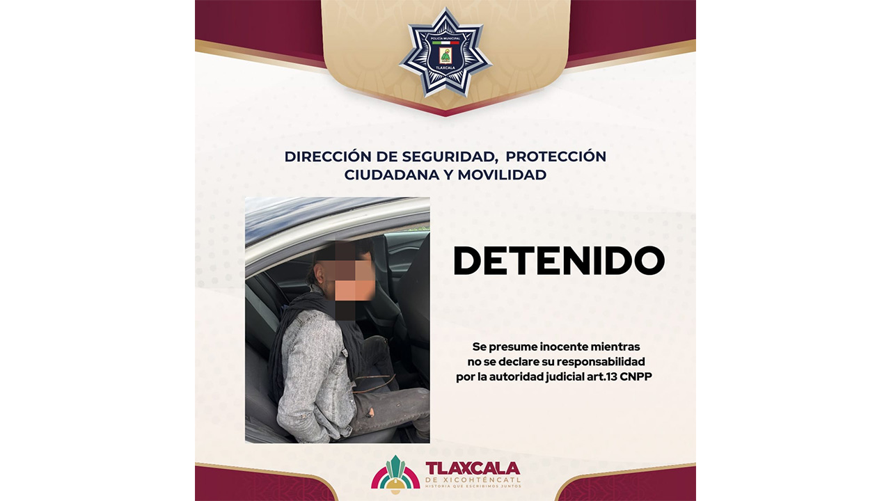 Policía municipal de Tlaxcala asegura a masculino por presunto robo de cable en la joya