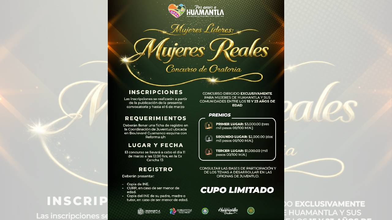 Huamantla Convoca al Concurso de Oratoria “Mujeres Líderes: Mujeres Reales”