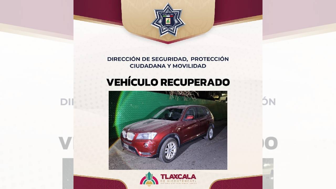 Recupera Policía Municipal de Tlaxcala Vehículo de Alta Gama con Reporte de Robo