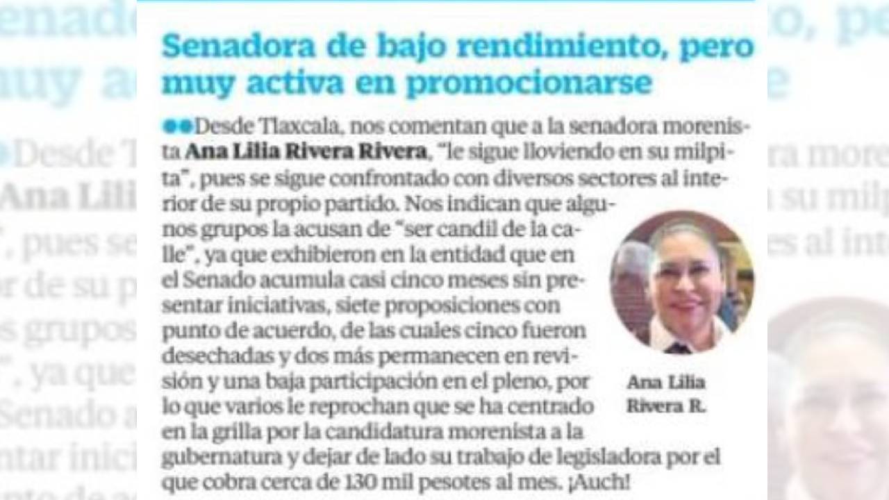 El Universal exhibe baja productividad de Ana Lilia en el Senado