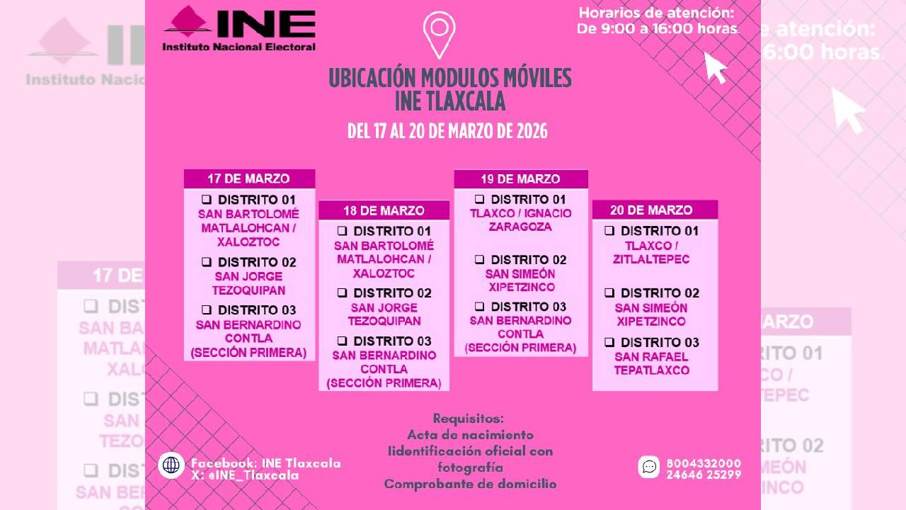INE Instalará Módulo Móvil en Ignacio Zaragoza, Huamantla