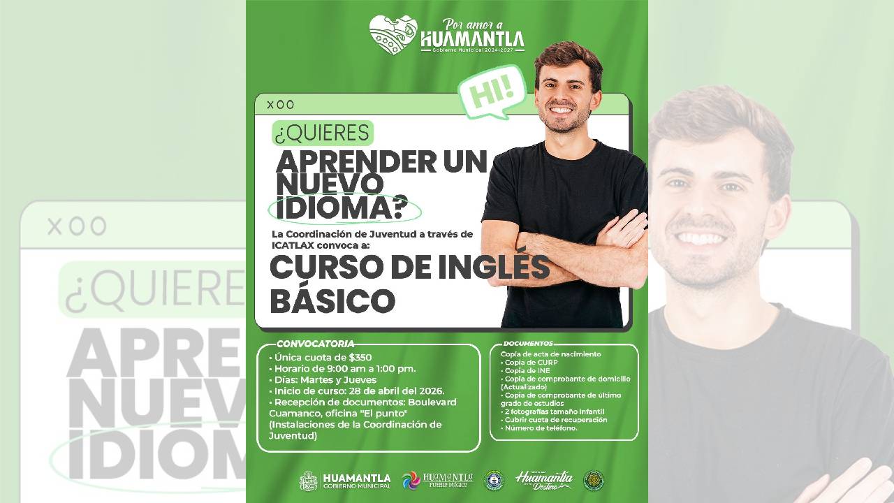 Gobierno Municipal de Huamantla Invita a Curso de Inglés Básico