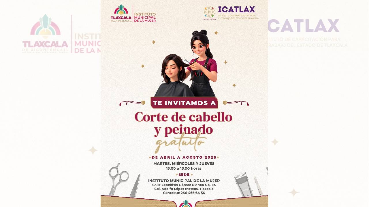 Invita Ayuntamiento de Tlaxcala a Cortes de Cabello y Peinados Gratuitos en el Instituto Municipal de la Mujer