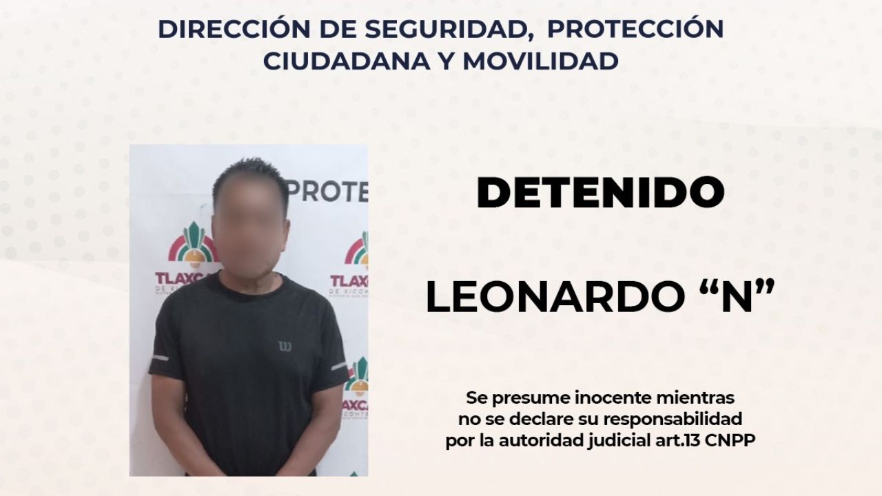Policía municipal de Tlaxcala detiene a un hombre por alterar el orden público en San Hipólito Chimalpa